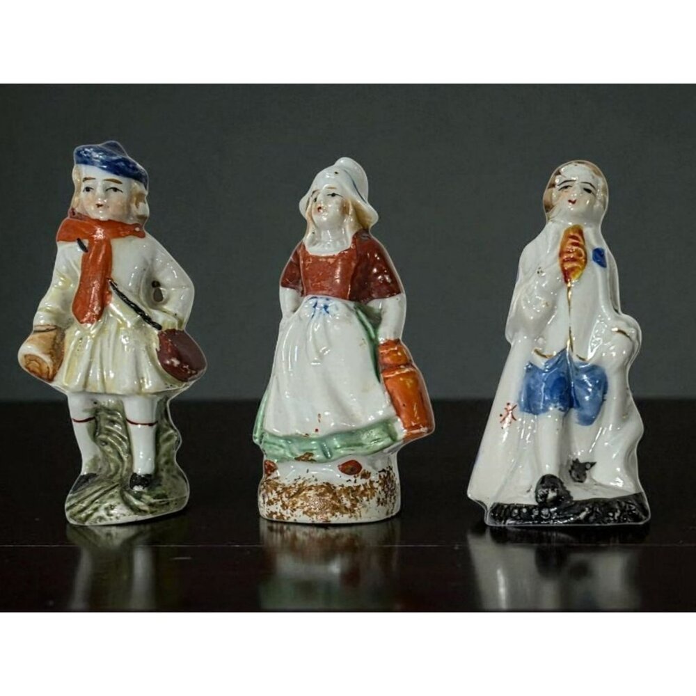 3 Vintage Folk Art Figurines Porcelain Dutch Woman Colonial Man European Japan